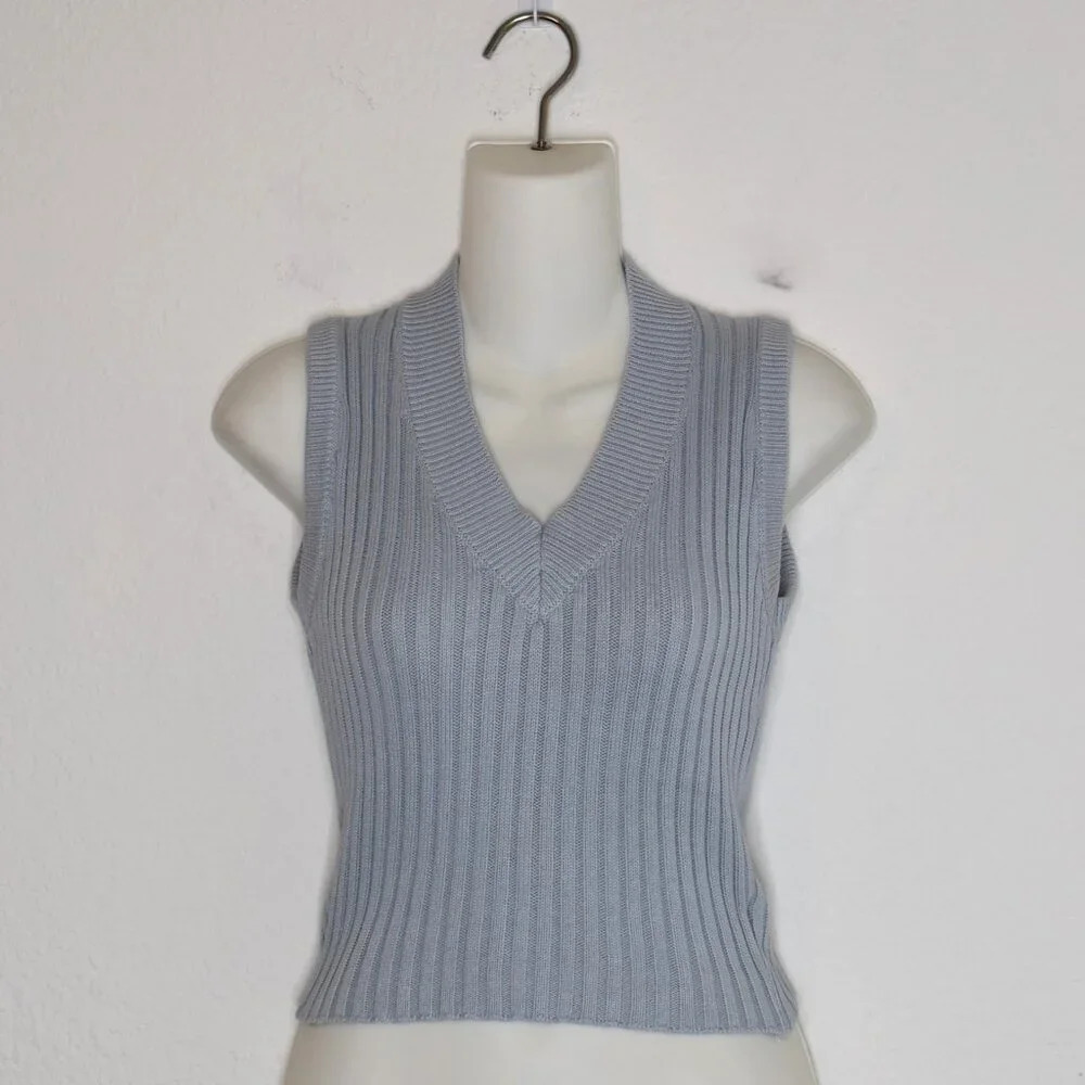Brandy Melville Knit Vest Top Crop Sz O/S 100% Cotton Italy Preppy Academia 90s